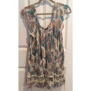 Free People - Floral Tunic With Macrame Trim